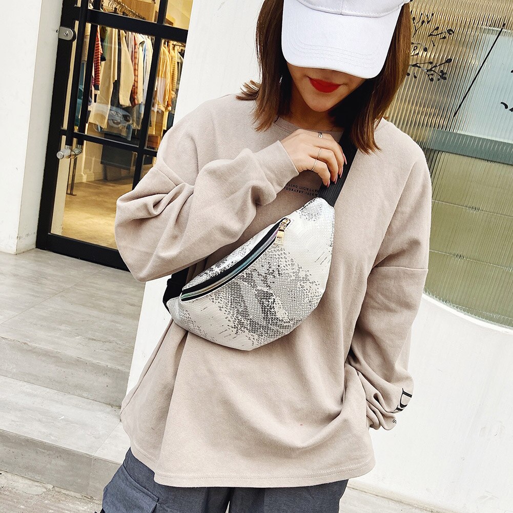 lässig PU Leder Brust Taschen Frauen funkeln Taille Streetwear lässig Bote Packungen Streetwear Bote Packungen