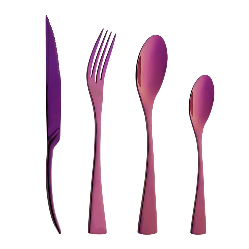 Zilverwerk 4 Stks/set Bestek Set Mes Vorken Lepels Diner Set Keuken Spiegel Servies Set 304 Roestvrij Staal Servies Set: Purple