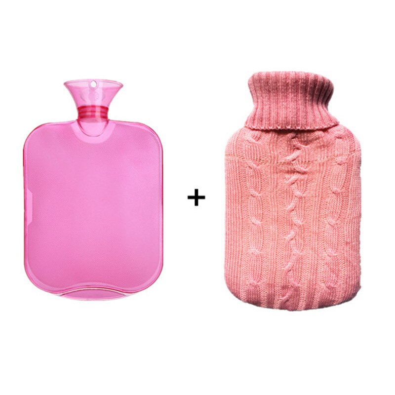 2000ml madecial pvc garrafa de água quente (azul) saco de água quente com capa de malha de china saco de água quente de borracha: rose red with pink c