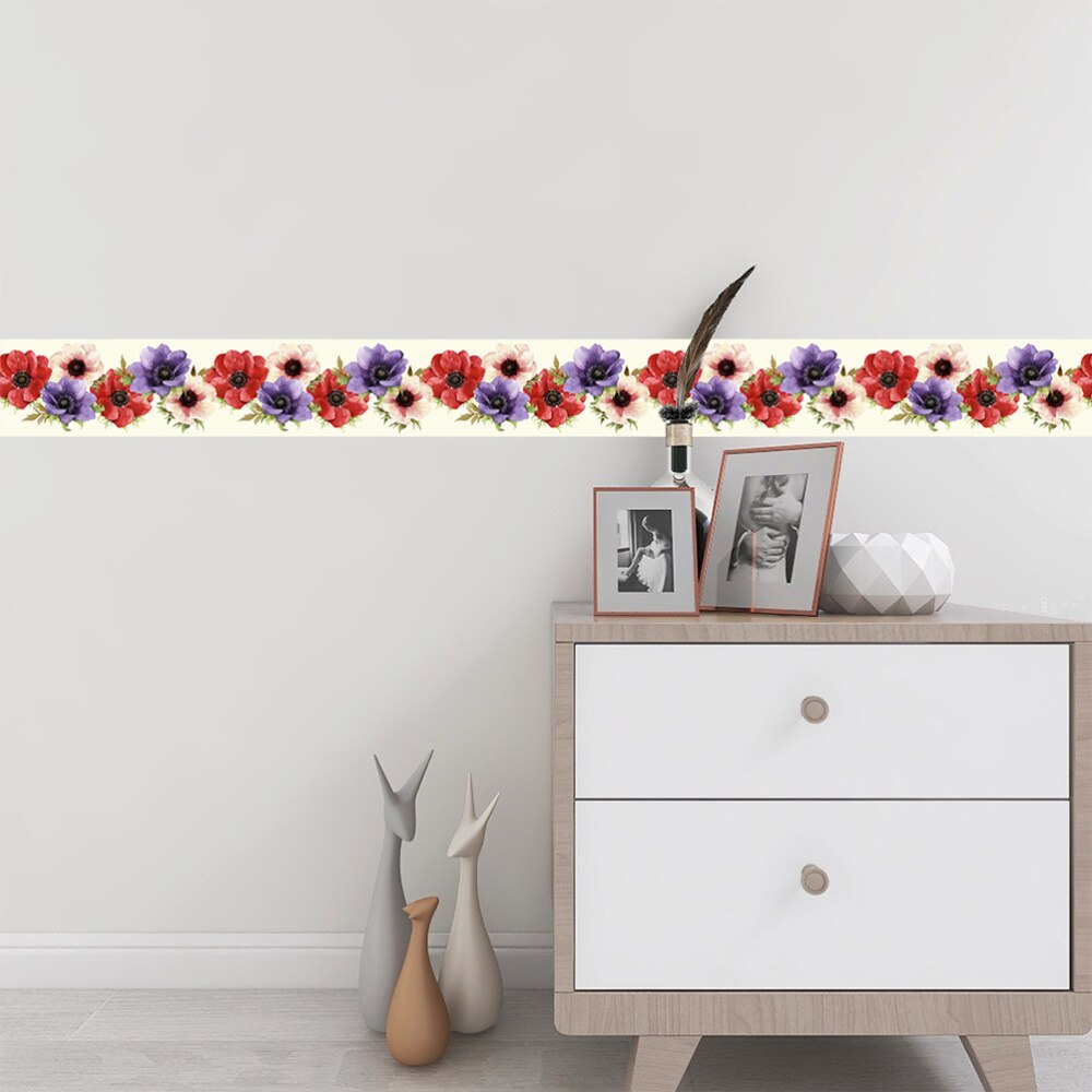 1Pc Waterdichte Bloemen Patroon Creatieve Zelfklevende Muurtattoo Taille Sticker Behang Grens Sticker Voor Keuken