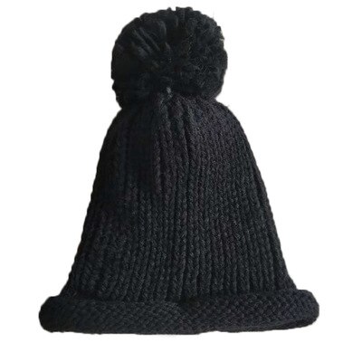 Kinderen meisjes baby muts gebreide wollen tijk muts met omslag herfst en winter warme muts twee ballen: Zwart