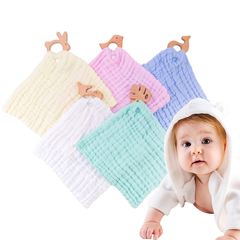 Katoen Slabbers Baby Douche Drukknoop Speeksel Handdoek Houten Bijtringen Dier Rammelaars Winter Sjaal Pasgeboren Producten