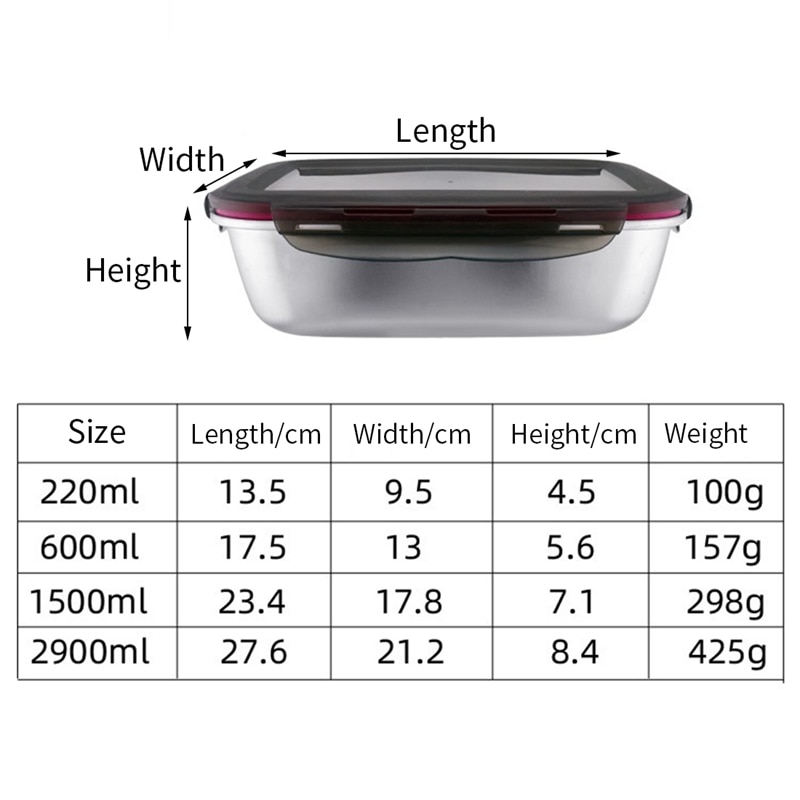 4 Size Leak-Proof Bento Box Stainless Steel Bento Lunch Box Portable Food Box for Students Freshness Preservation Lunch Box