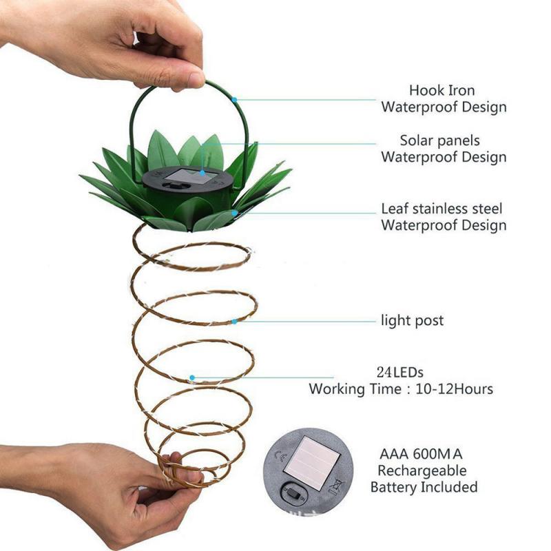 Zonne-ananaslamp, tuin, binnenplaats, waterdichte decoratieve koperdraadlamp, draagbare automatische energiebesparende ijzeren nachtlamp