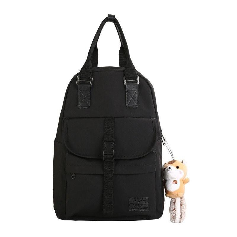 Nylon Wasserdichte Frauen Rucksack Kawaii schule taschen für Teenager mädchen Mit Niedlichen anhänger: Schwarz / mit Anhänger