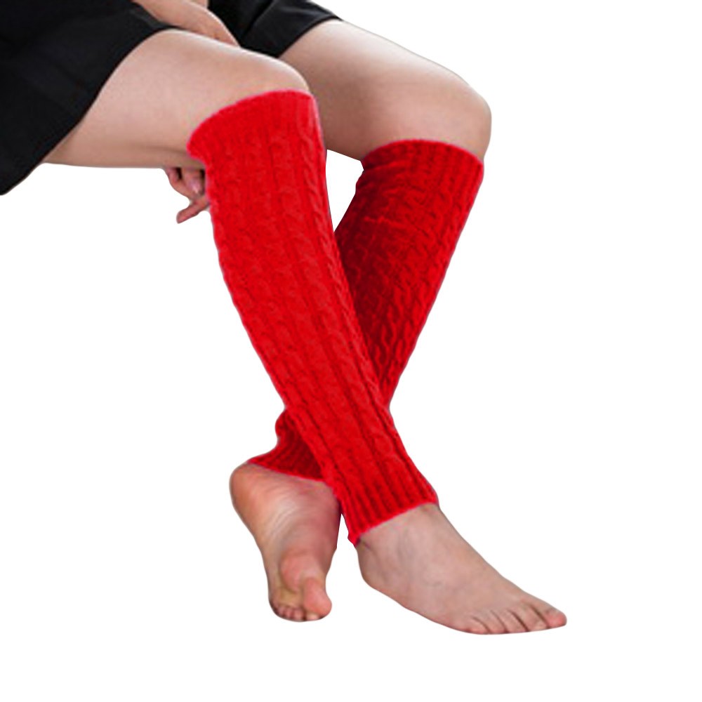 Women Winter Warm Leg Warmers Knitted Crochet Long Socks High Knee Socks Winter Warm Pashmina Cashmere Warm Legs Guantes #38: Red 