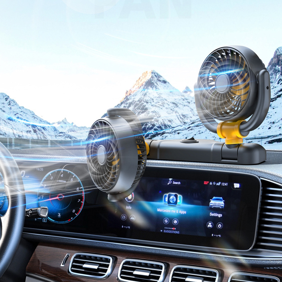 5V 12V 24V 360° Rotatable 2 Speeds Dual Heads Car SUV Truck BUS Van Mini Cooling Fan