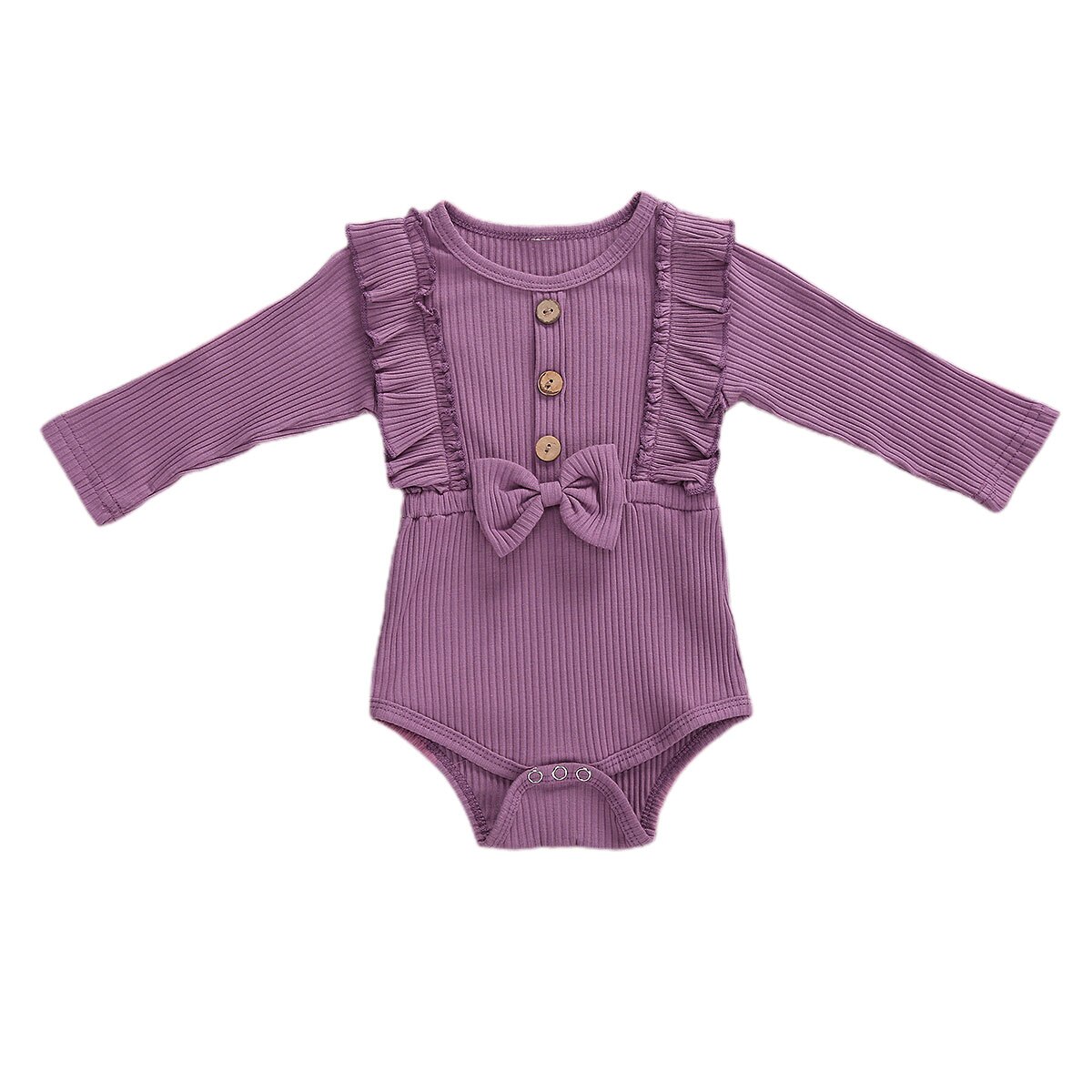 0-18 mois volants à manches longues body pour -né infantile bébé filles couleur unie noeud papillon combinaisons: VIOLET / 3M