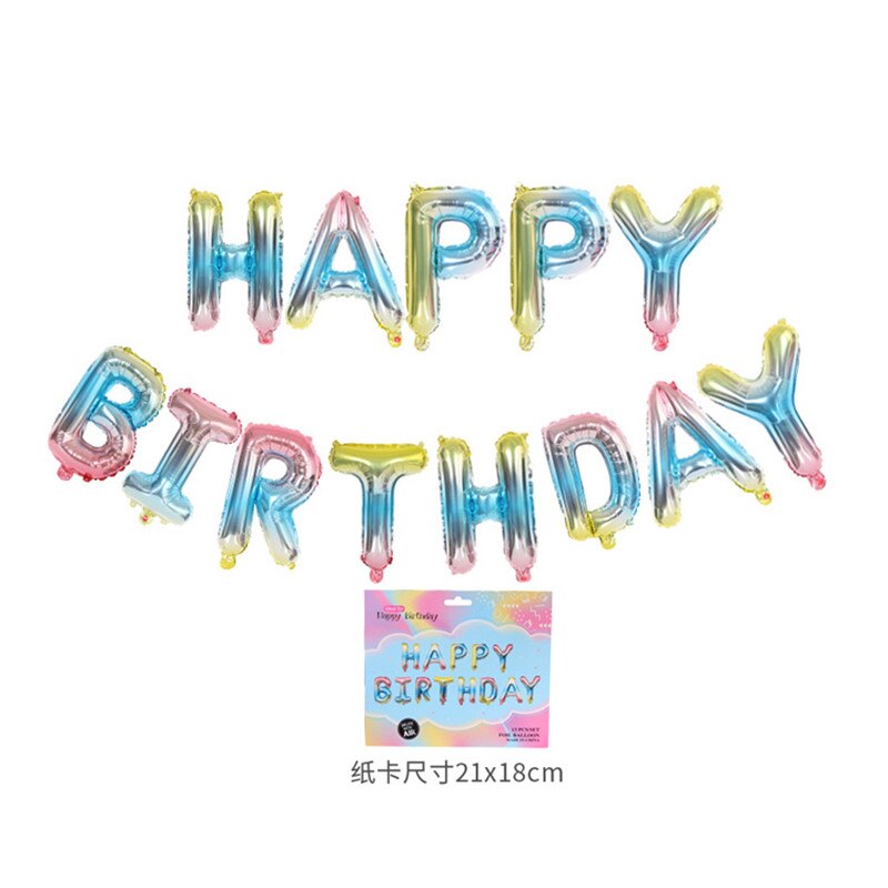 13Pcs Happy Birthday Balloons Foil Letter Balloon Birthday Party Decorations Kids Adult Birthday Balloons card packaging: rainbow