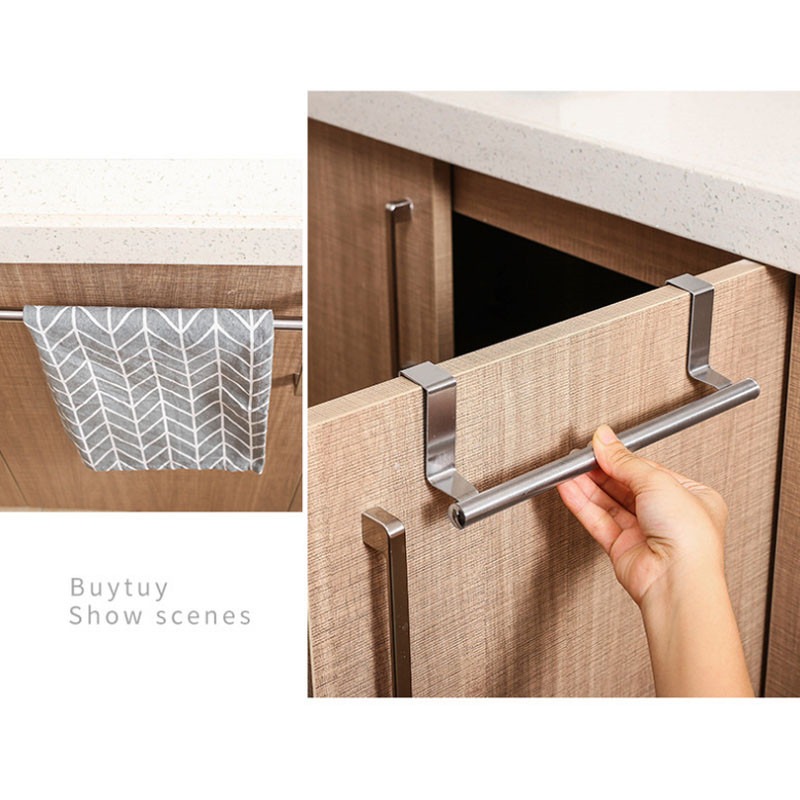 Stainless Steel Over Door Towel Rack Hanging Holder Bathroom Kitchen Apron Towel Storage Hanger Home Cabinet Organizer Shelf