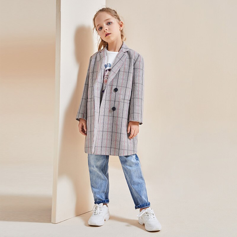 Amii giacche da bambina per bambini cappotti a righe scozzesi stile autunno inghilterra giacca lunga per bambini cappotto da bavero per ragazze adolescenti 21987296