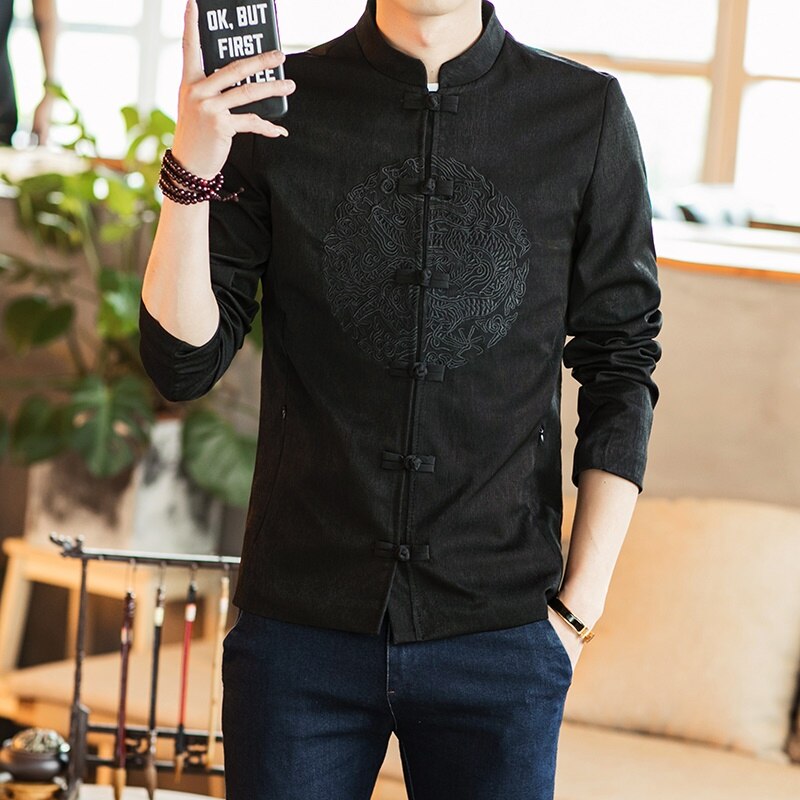 Traditional Chinese Clothing Male Cheongsam Shirt Kung Fu Shanghai Tang Clothes Loose Linen Hanfu Oriental Clothes Men TA1853