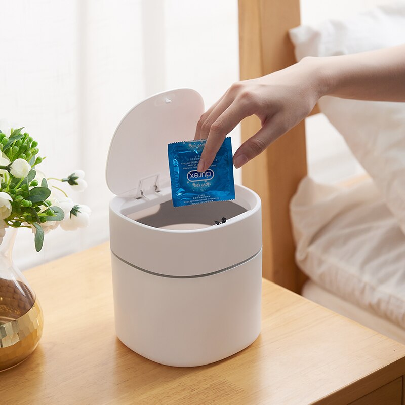 2L Desktop Trash Dressing Table Study Bedside Table Waste Basket Small Shell Cover Flip Garbage Bag Mini Trash Can Cubo Basura