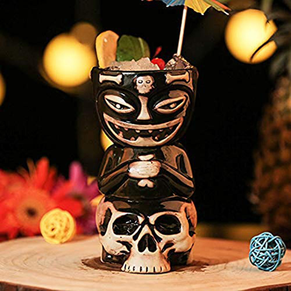 Innovative Hawaii Skull Tiki Mug Hand-painted Ceramics Cocktail Beer Cup Easter Islander 520ml Maori Tiki Wine Drink Mug