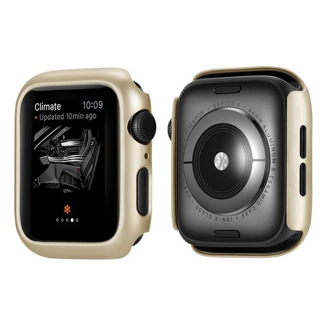 Coque de protection PC pour Apple Watch, pour Apple Watch série 6 5 4 3 2 38mm 42mm 40mm 44mm, protection antichoc pour iwatch 6 4 3, couvercle de cadre: Gold / 44mm