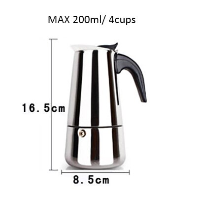Stovetop Espresso Maker Stainless Steel Moka Pot Coffee Maker 100/200/300/450ML Coffee Pot Stovetop Tool Percolator Cafetiere: 200ml