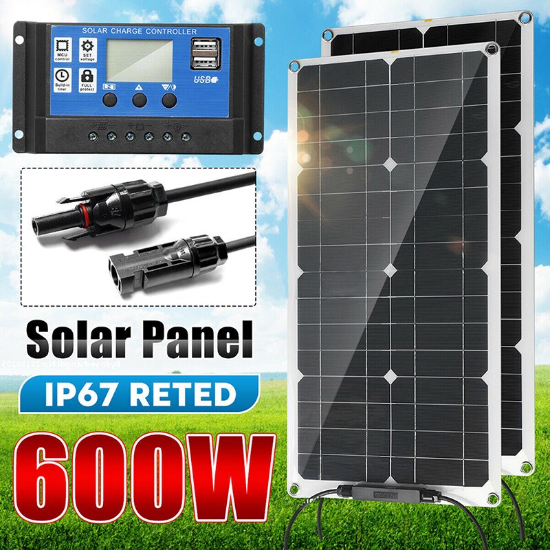 600W Solar Panel Polysilicon Solar Charging Board with 30A Solar Charge Controller for Car Yacht RV Battery Charger