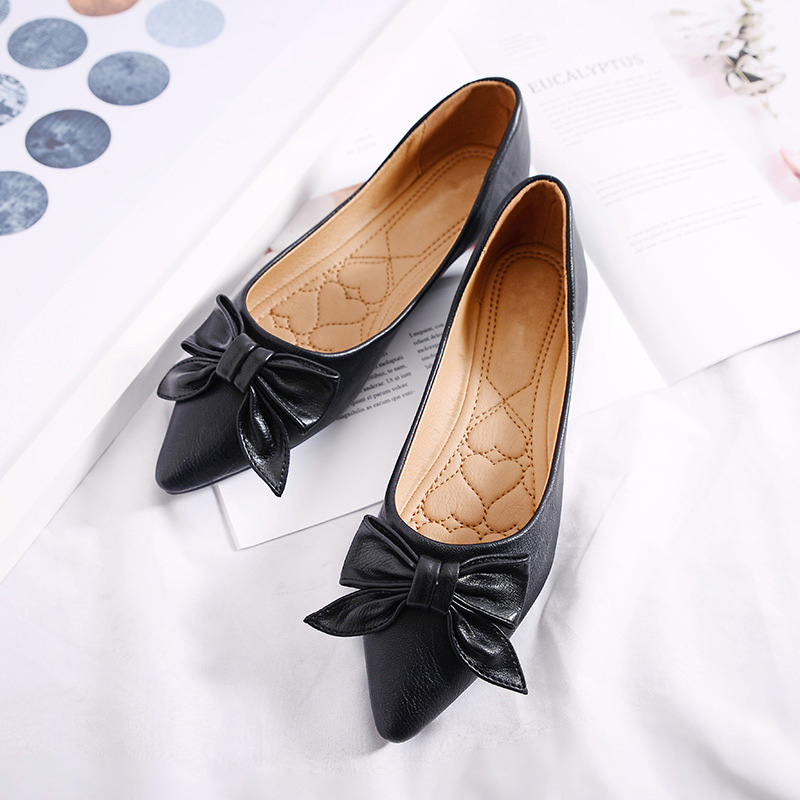 Ladies Boat Shoes Women Soft Leather Casual Shoes Pointed toe Bowknot Women's Flats Plus Size Office Ladies Brand Shoes YX077