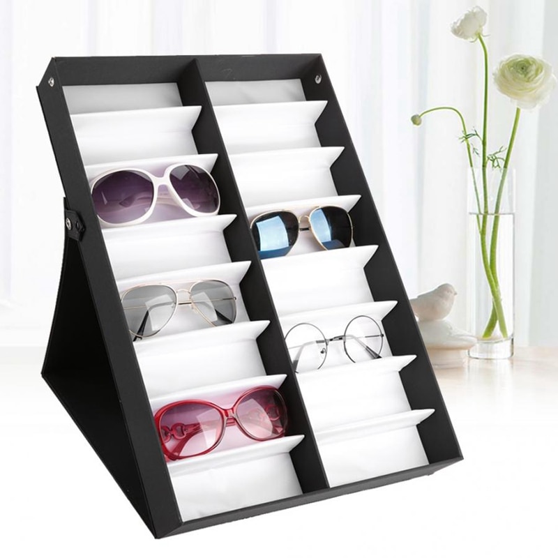 Glasses Display Case 16 Pairs Storage Box with Foldable Lid for Sunglasses Glasses Box