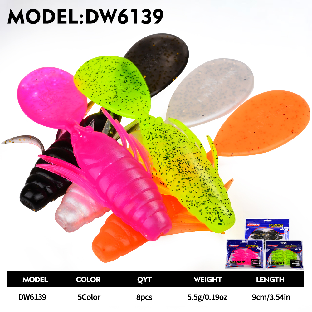 Isca Artificial de Silicone Proberos com Corpo de Peixe e Cauda Plana, 8 Peças/Pacote, Isca de Natação Oscilante de 9CM para Pesca de Esturjão em Água Salgada
