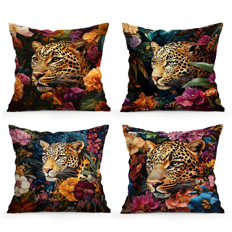 Leoparder blomster puter putetrekk trykt polyester 45 x 45cm kasteputetrekk dekorativ sofapute putetrekk hjemmedekor