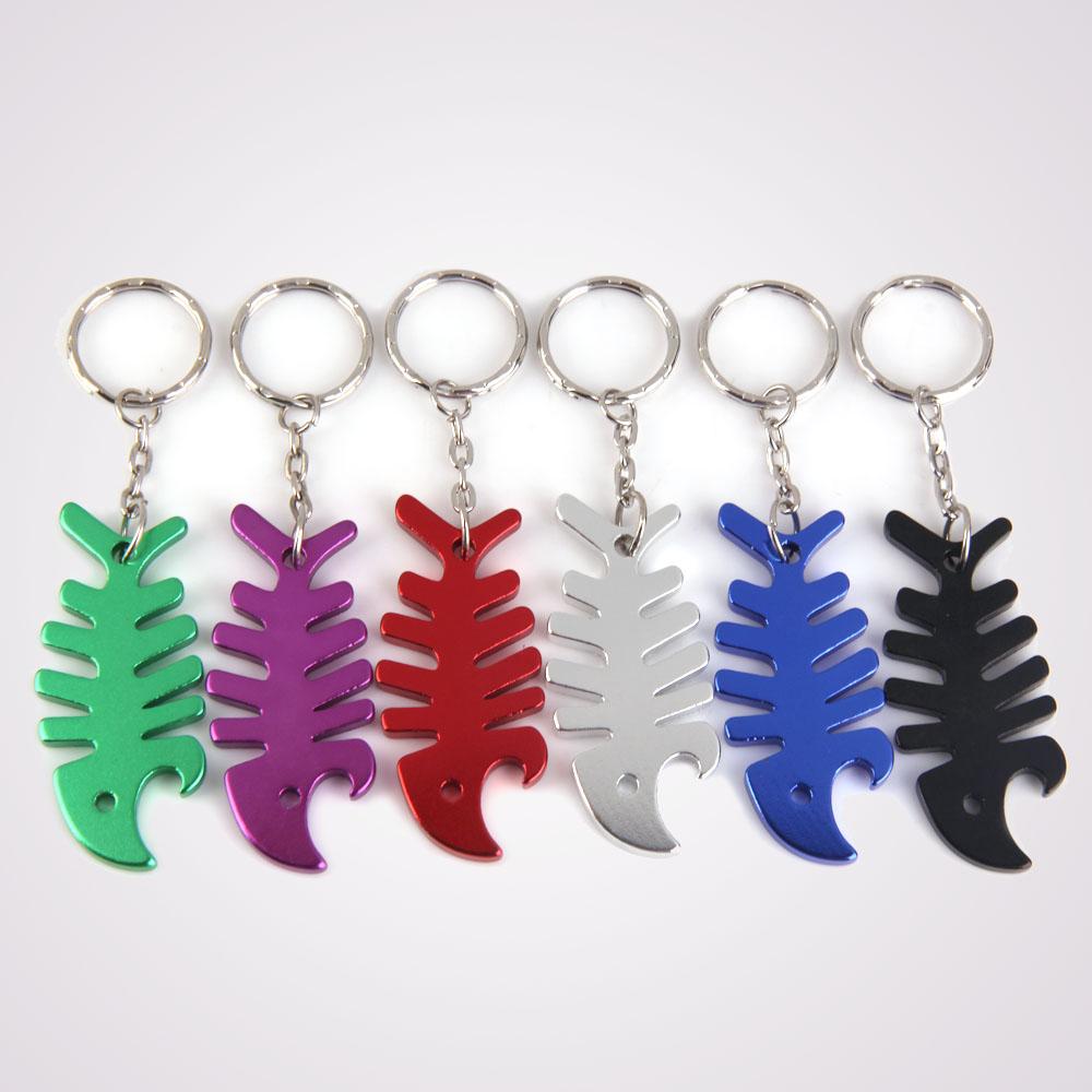 Vis Vorm Bierfles Opener Fishbone Aluminium Flesopener Sleutelhanger Ring Keuken Tool Trinket Willekeurige