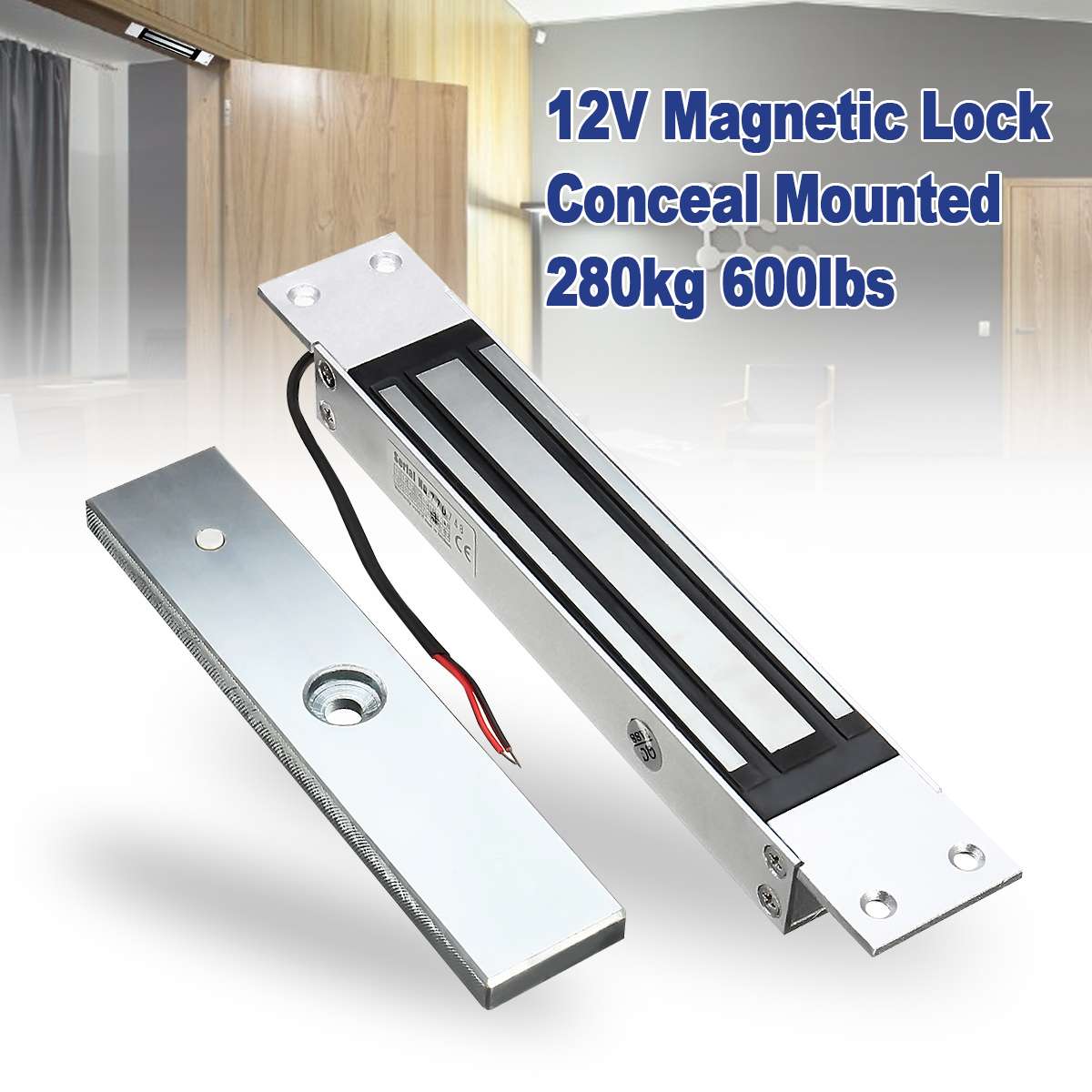 12V Magnetic Electric Door Lock Electric Magnetic Lock Gate Opener Suction Holding Electromagnetic Access Control 280KG 600LB