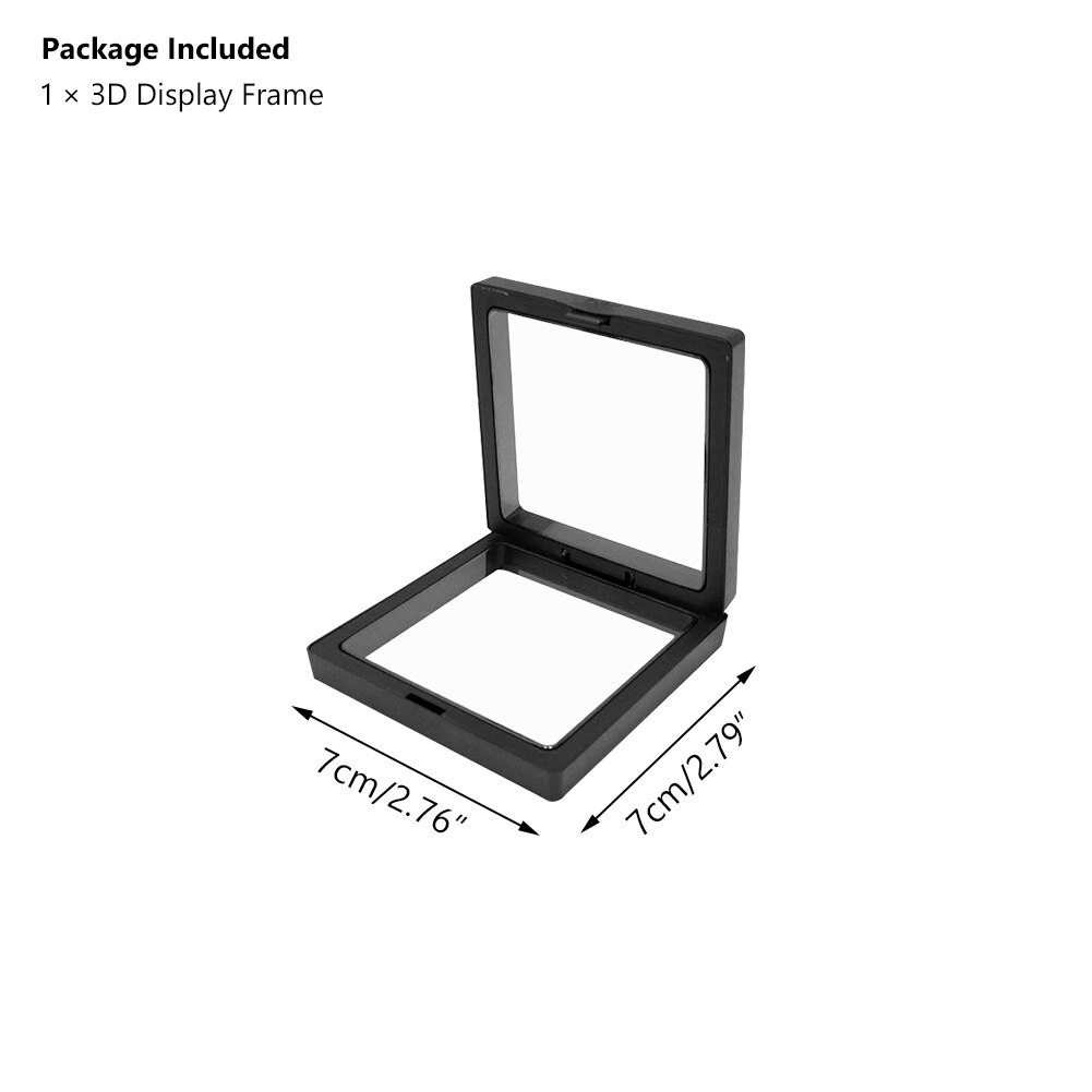 1PC 3D Albums Floating Frame Holder Gemstone Coin Jewelry Clear Display Case Stand ABS Box Suspension Frames Presentation Case: 7x7x2cm black