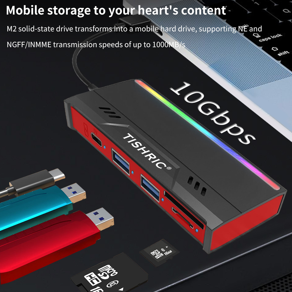 Obudowa TISHRIC Nvme obudowa na SSD M.2 podwójny protokół NGFF NVME obudowy dysku twardego M.2 SSD solidne statystyki kompatybilne 2230/2242/2260/2280