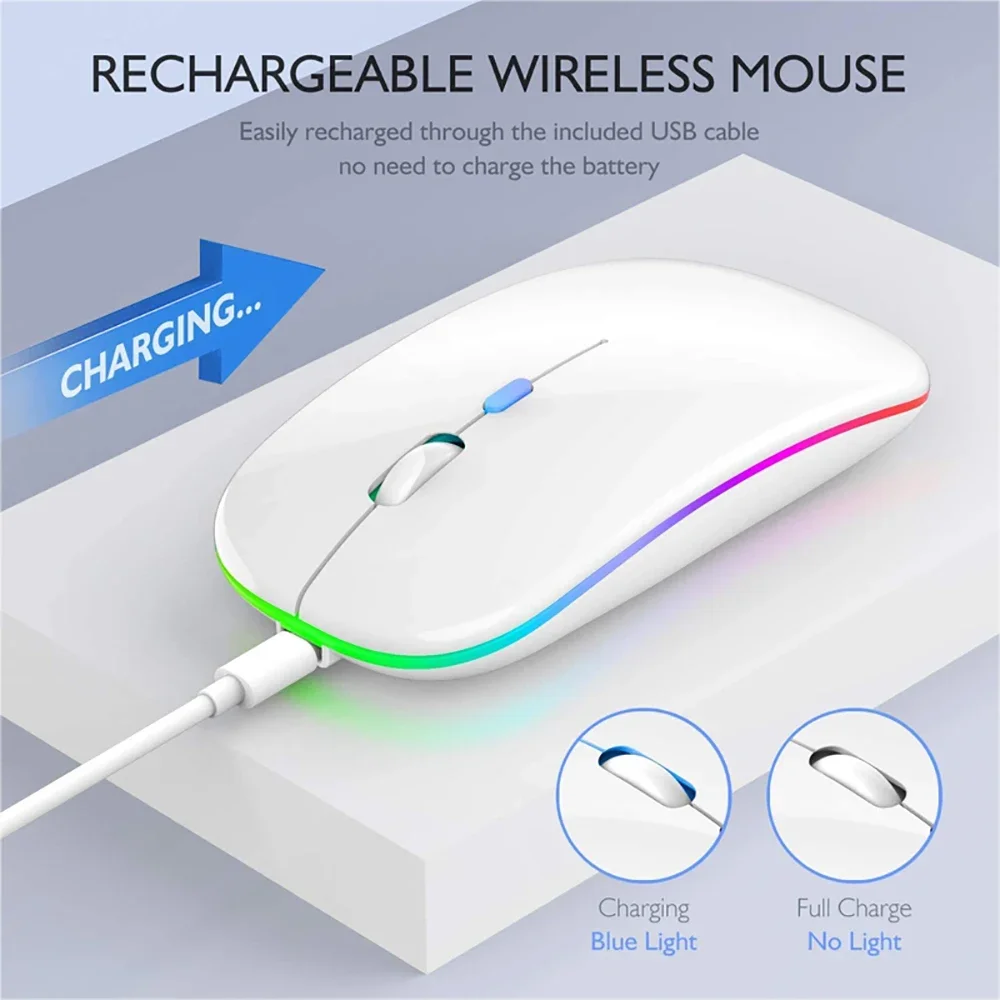 Ratón inalámbrico Bluetooth, recargable por USB, luz LED retroiluminada, 2,4G, modo Dual, ratón silencioso para ordenador portátil, ratón para juegos de PC