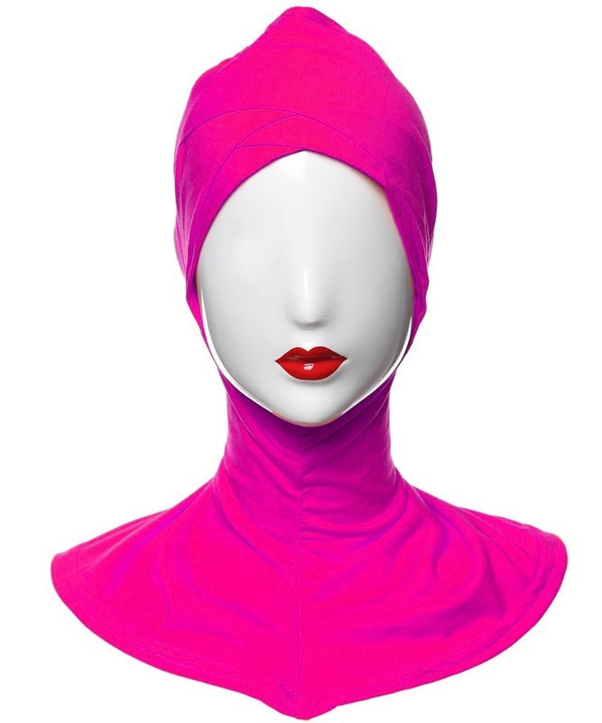 1 fuld cover indre kors hijab kasketter muslimsk turban hat kvinder islamisk undertørklæde hætte solid modal hals hoved under hijab cagoule: Rosenrød
