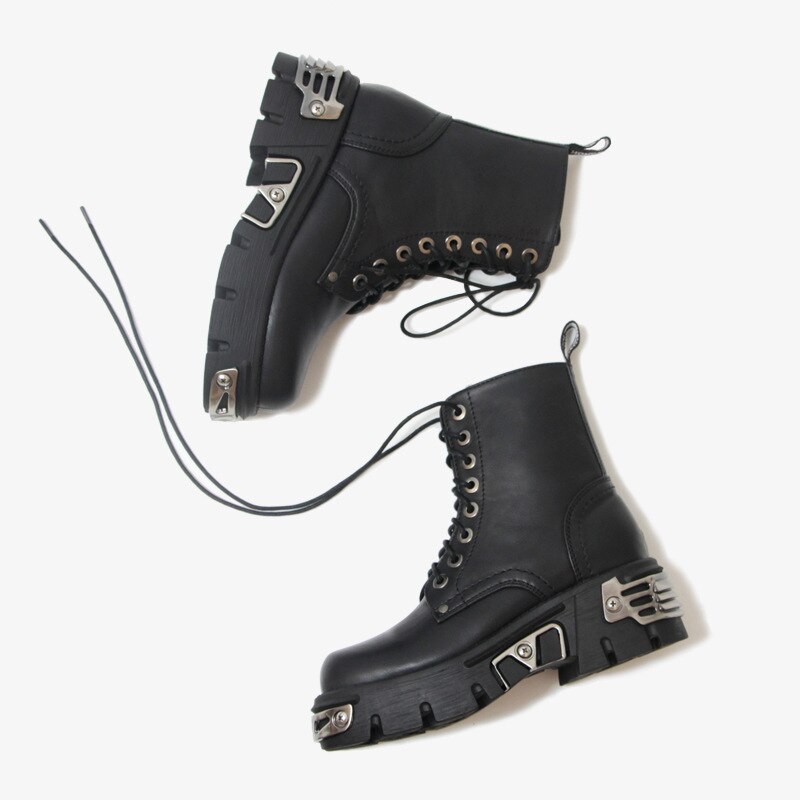 Bottines à plateforme pour femmes, Style Punk, chaussures de moto, à la , garniture métallique, noires, grandes tailles 34 à 42