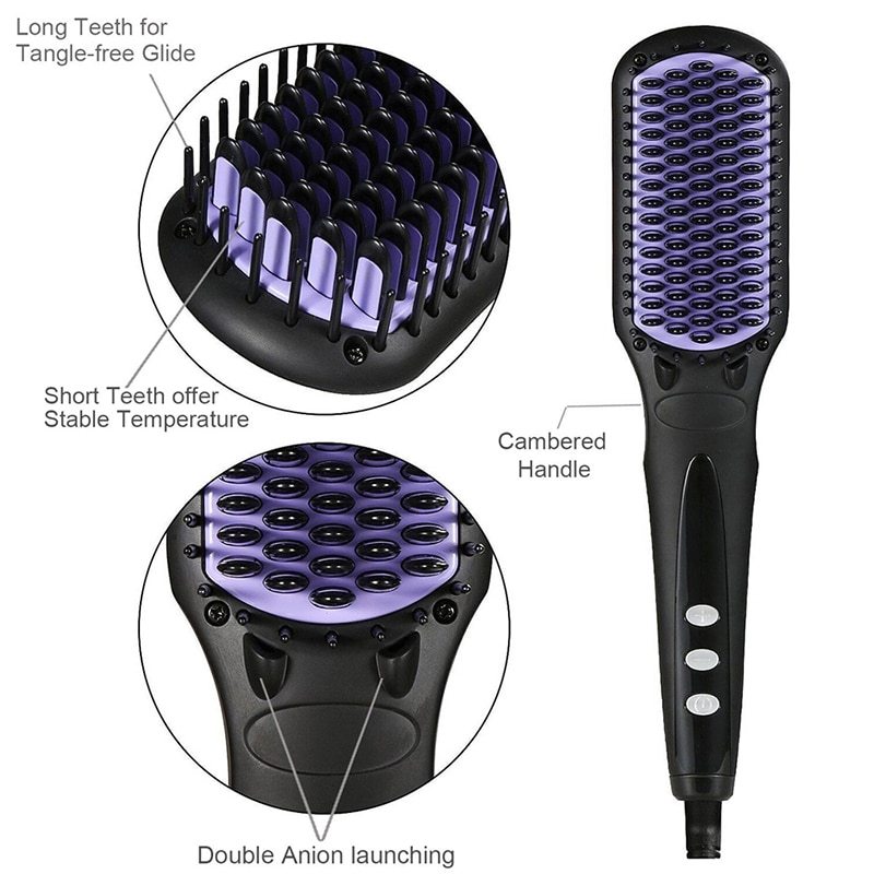 Ceramic Hair Straightener Brush Hair Electric Comb Flat Iron Display Digital Heating Anti-Static Beard Straightener Styling Tool