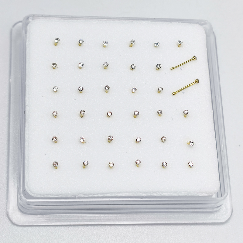 925 Sterling Zilveren Neus Studs Ring 1.2Mm Kleine Neus Piercing Bone Clear Crystal Nariz Piercing Body Sieraden 36Pcs: Gold ball end