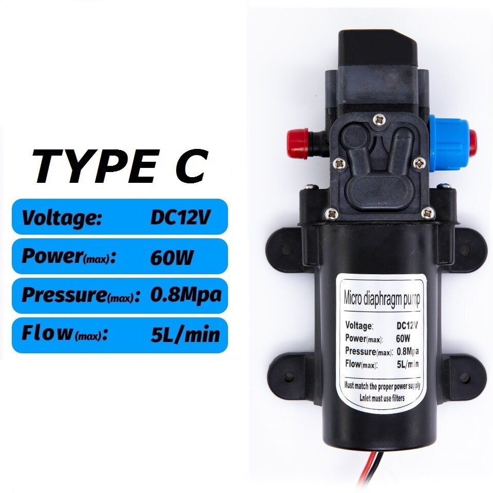 DC 12V 60W 5L/min Agricultural Electric Water Pump Black Micro High Pressure Diaphragm Pump Water Sprayer Car Wash: TYPE C