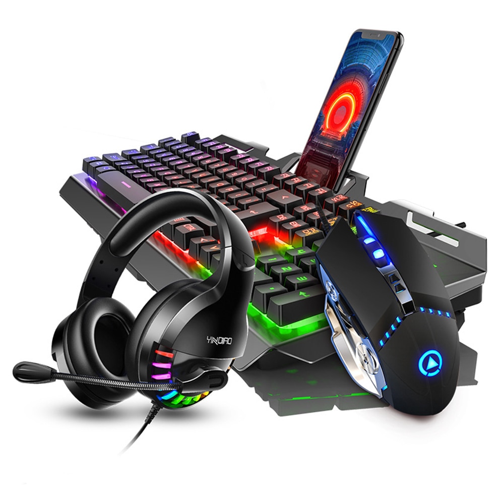 Gaming Sets RGB Keyboard Earphone Mice 3 Color Backlit Keyboard with 104 Keycaps Wired Breathing Light Mice RGB Wired Earphone