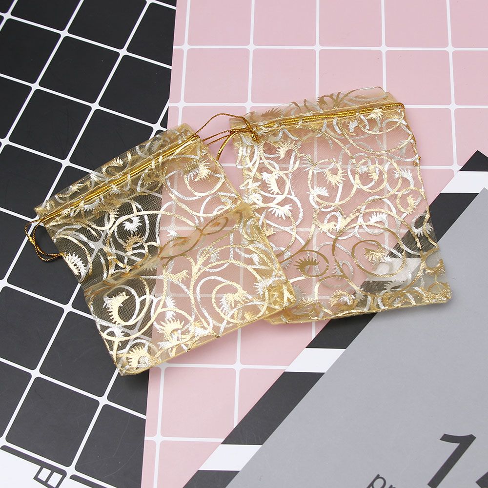 100Pcs/Bag Gold Organza Bags 9x12cm Nice Jewelry Packaging Bags Wedding Christmas Pouches Bag