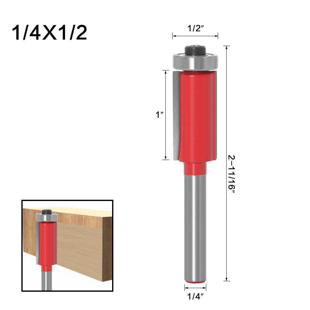 4 stk 1/4 tommers skaft rett flush trim trefres med topplager 6mm 6.35mm 8mm skaft tappkutterverktøy for trebearbeiding: 6.35mm skaft   no4