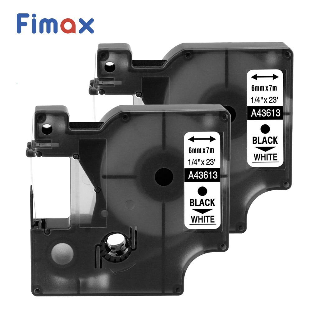 Fimax 2 stücke Kompatibel Dymo D1 Label Drucker Band 43613 6mm DYMO D1 Label Band Schwarz auf Weiß DYMO d1 Label Maker Label Band