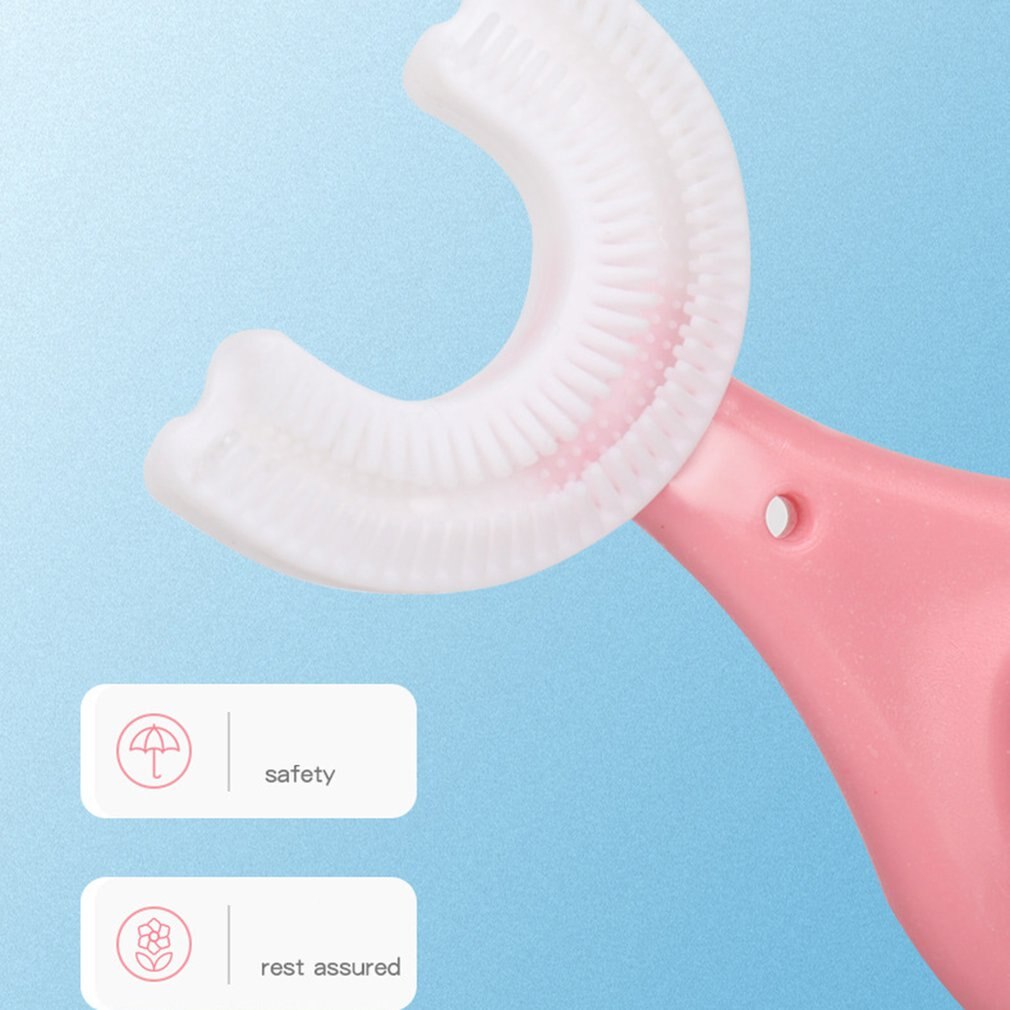 Cepillo de dientes redondo en forma de U para niños, de silicona de grado alimenticio, en forma de U, para limpieza de dientes de boca completa