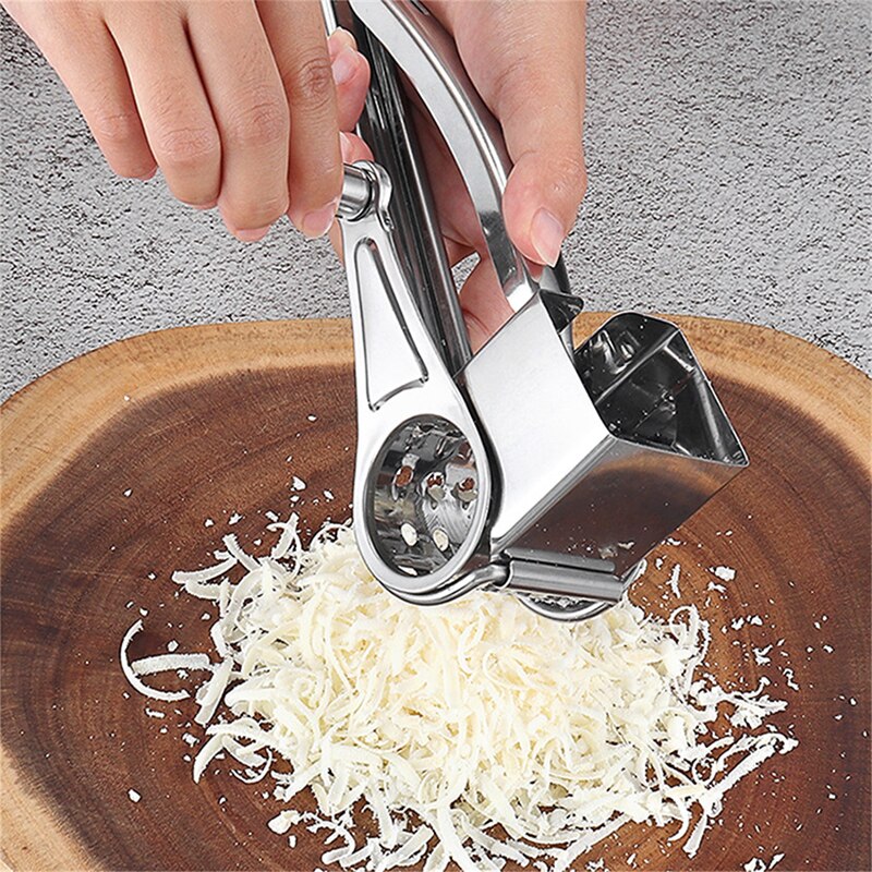 Rallador de queso de acero inoxidable, manivela manual, cuchillas giratorias, picador de verduras, cocina,