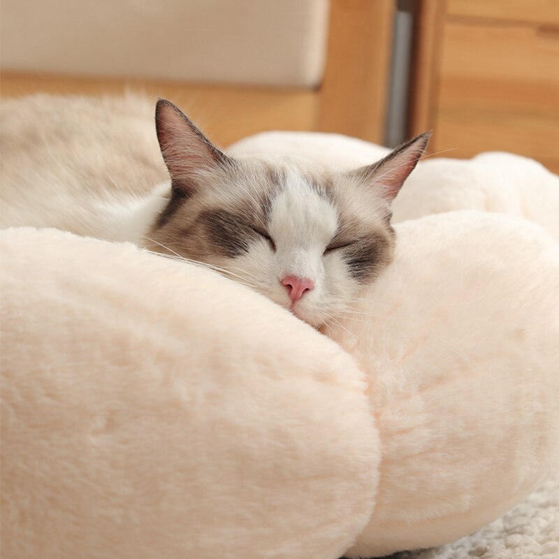 Flower Shaped Cat Bed Indoor Cozy Pet Beds Ultra Soft Plush Dog Basket Sunbed Warm Self-Warming House Sleeping Bag Cushion Mat