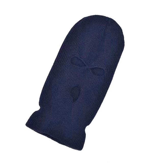 Unisex balaclava mask mössa 3 håls ansiktsmask svart stickad skid snowboard mössa keps vinter mössor dam: Marinblå