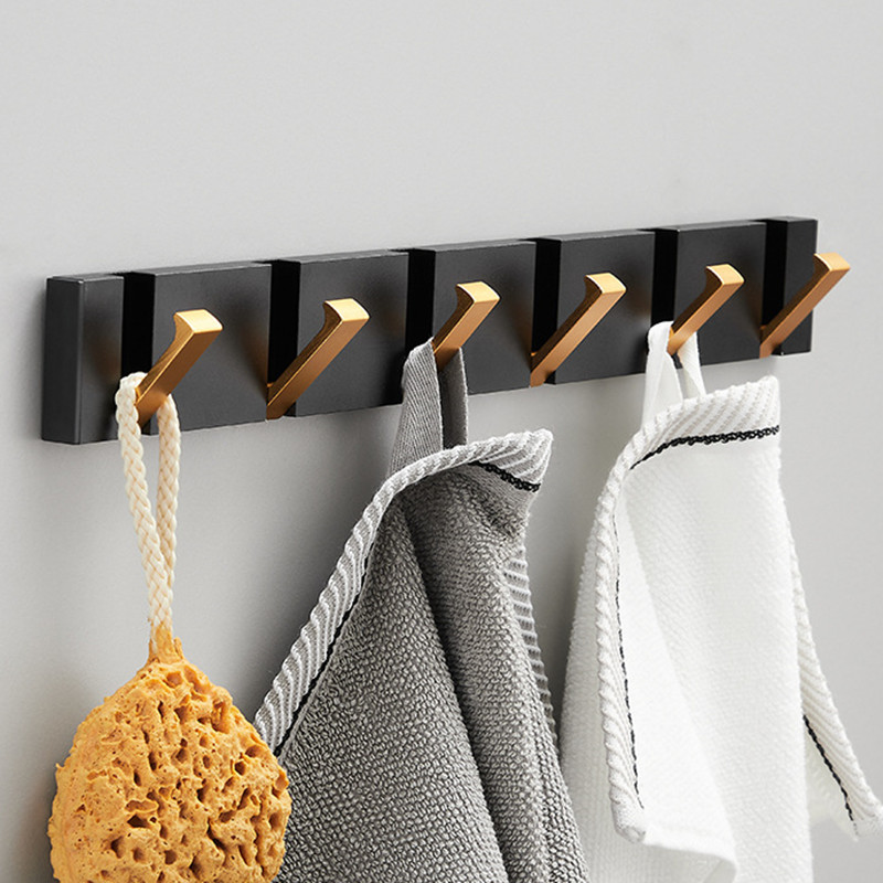 Zwart Gouden Robe Haken Vouwen Handdoek Hanger Installatie Muur Haken Coat Kleding Houder Voor Badkamer Keuken Slaapkamer Hal