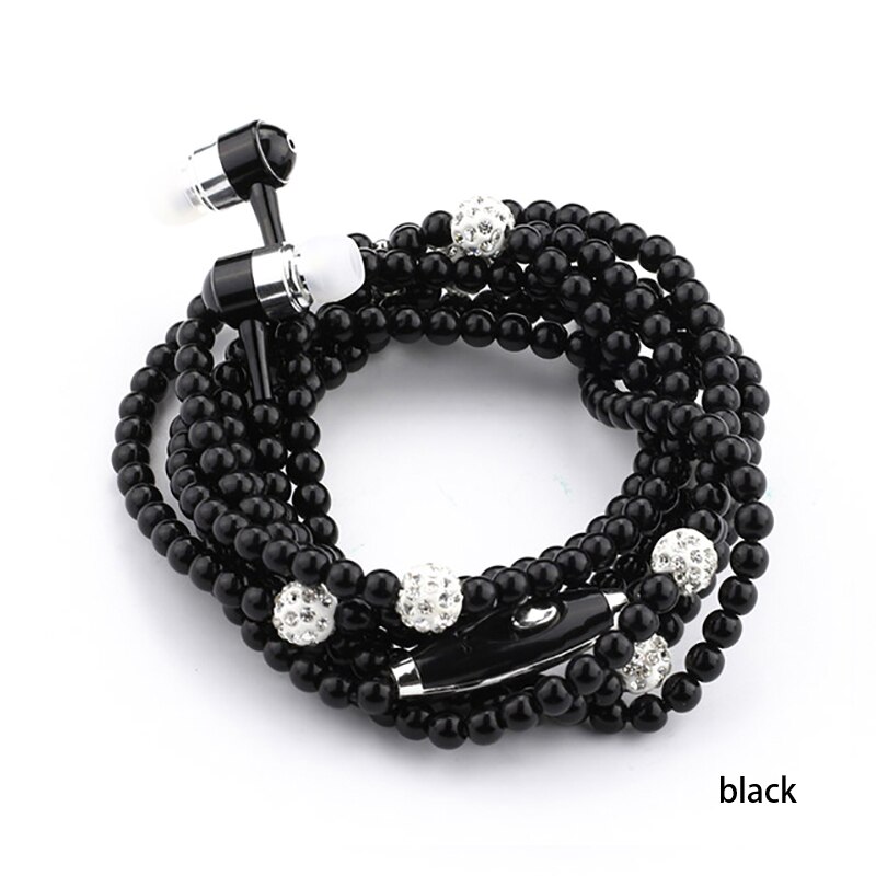 Women Earphones Bling Pearl Necklace Earbuds Headset For Phone Girls Беруши