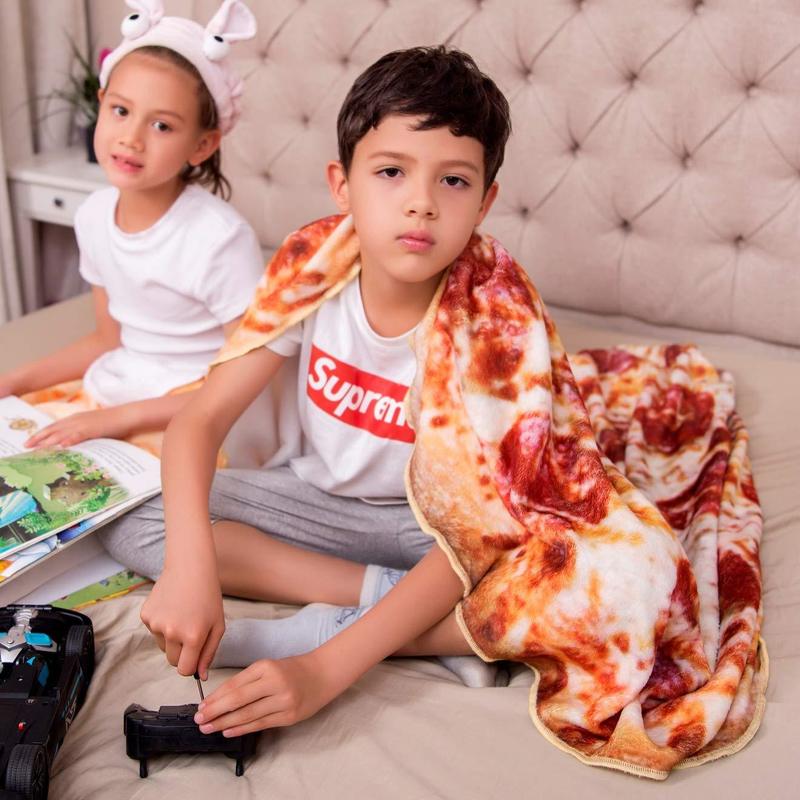 Zachte Warme Flanel Pizza Deken 180Cm Ronde Vorm Donut Hamburger Vliegtuig Reizen Draagbare Wearable Zomer Gooi Deken