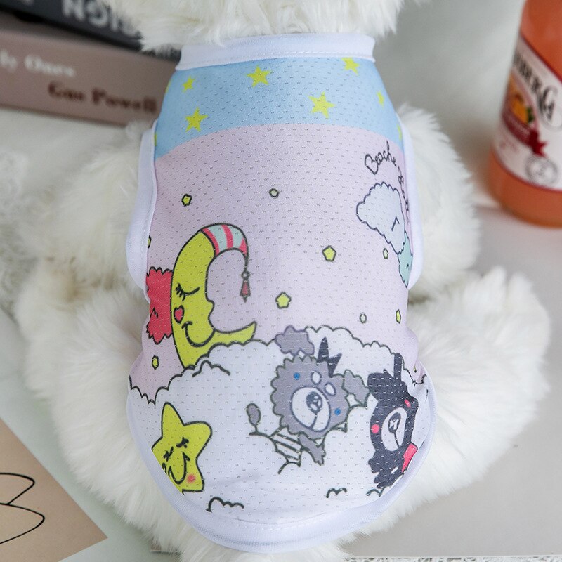 Ropa de verano de seda de hielo para mascotas, chaleco transpirable con estampado de dibujos animados de animales, para gatos, Yorkshire, cachorro