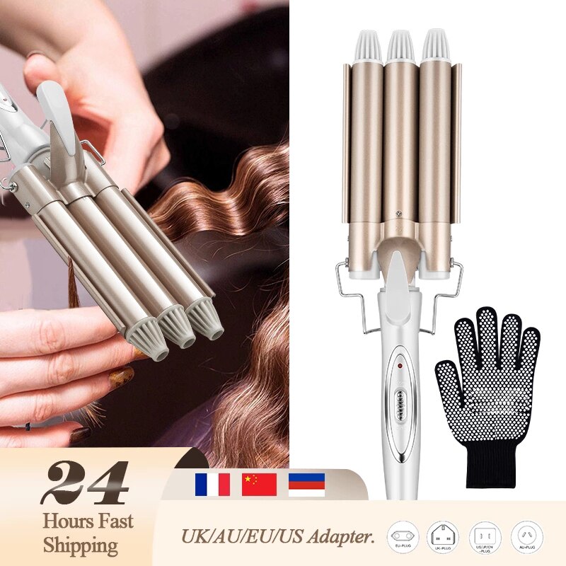 Professionele Haar Krultang Keramische Triple Barrel Gereedschap Haar Styler Curling Wand Wave Vat Haar Krultang Led Display Keramische