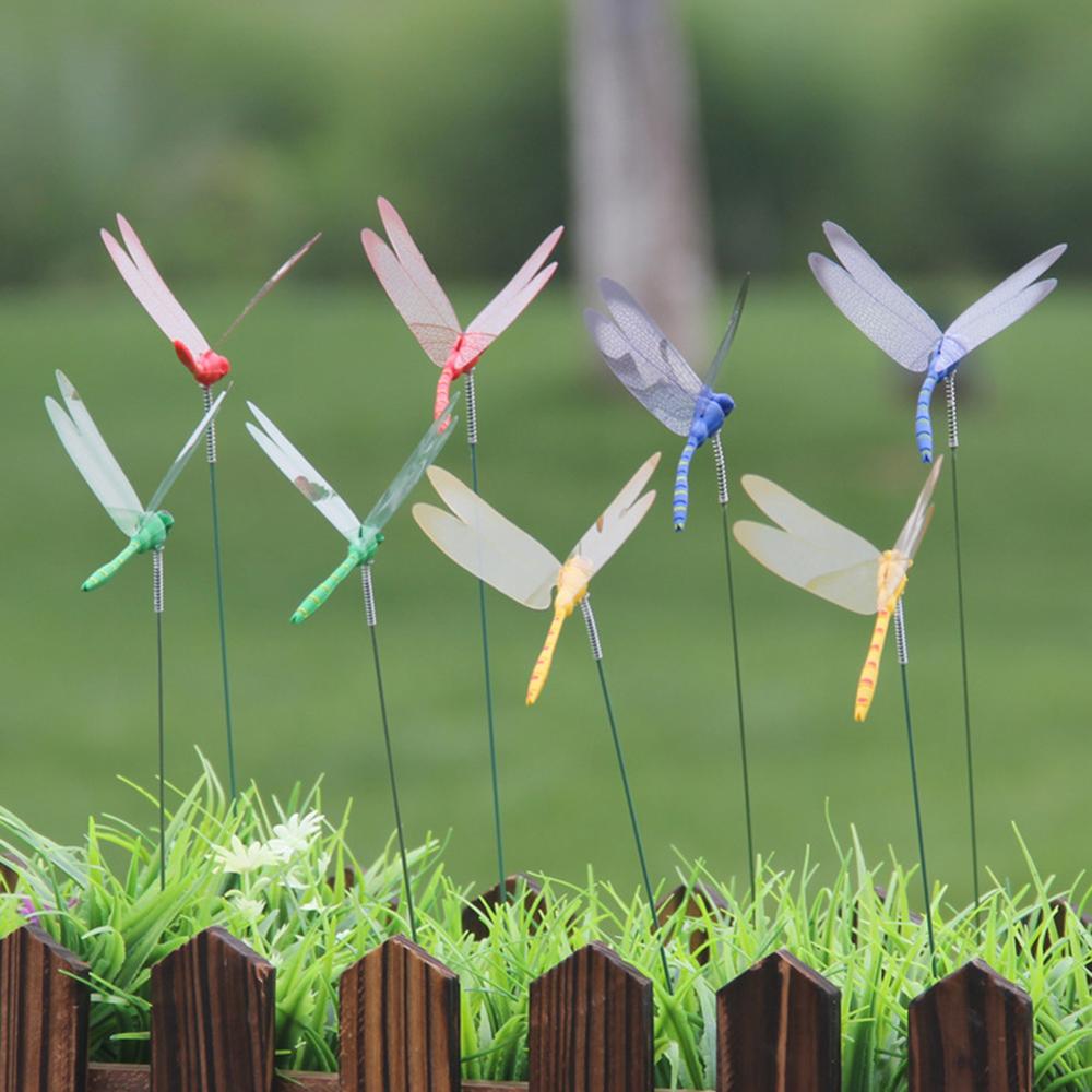 10 Stks/partij Kunstmatige Dragonfly Vlinders Tuin Decoratie Outdoor 3D Simulatie Dragonfly Stakes Yard Plant Gazon Decor Stok