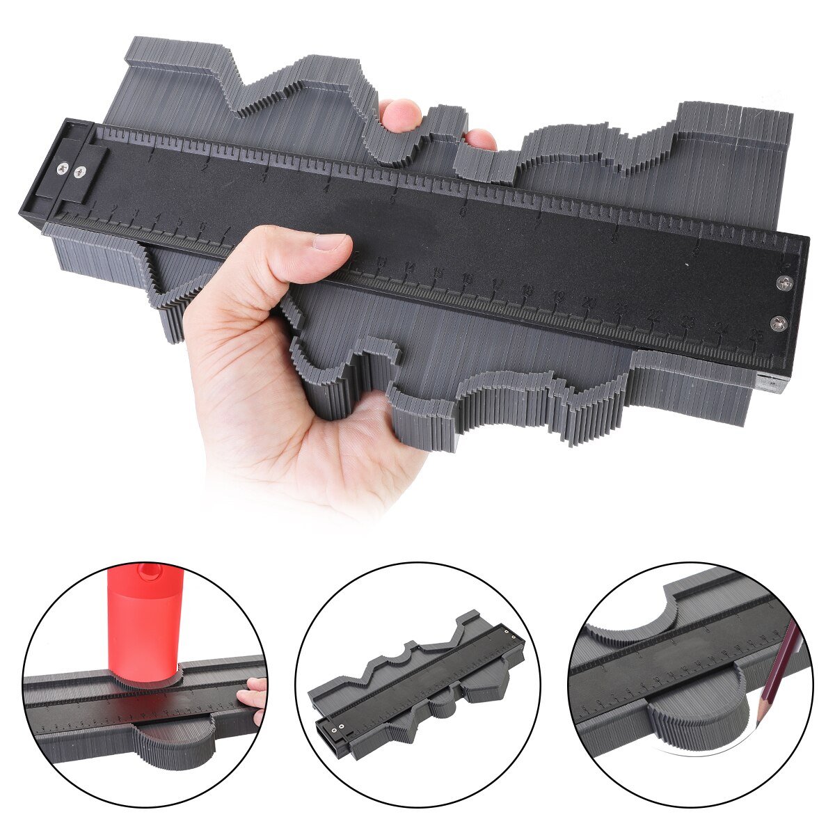 12/14/25cm Plastic Shape Contour Gauge Duplicator Profile Measurement Tool Meter Model Saker Contour Gauge Profile Tool: grey 25cm